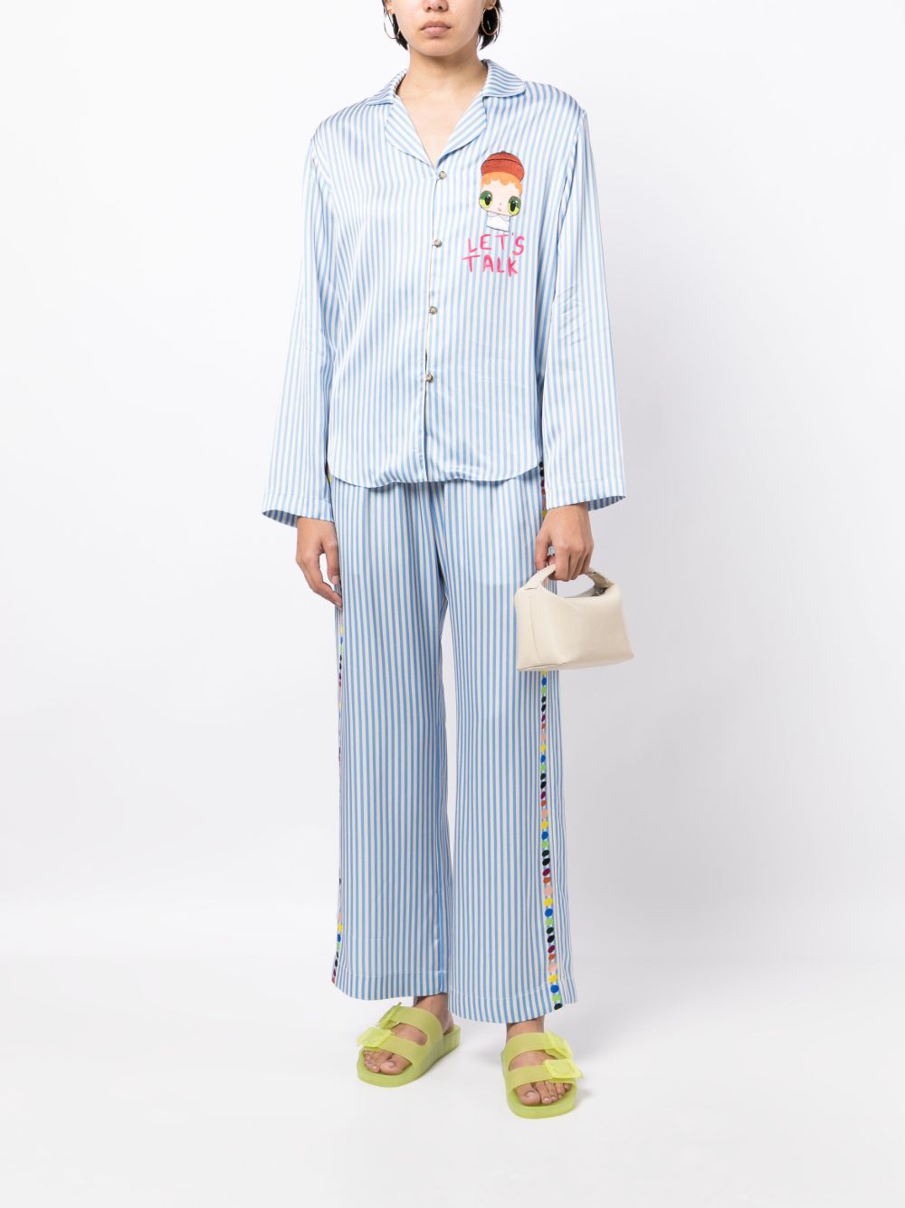Dot-Embroidered Striped Pyjama Bottoms