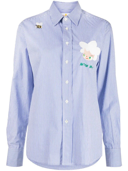 Embroidered-Doll Striped Cotton Shirt