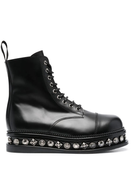 Stud-Embellished Platform Leather Boots