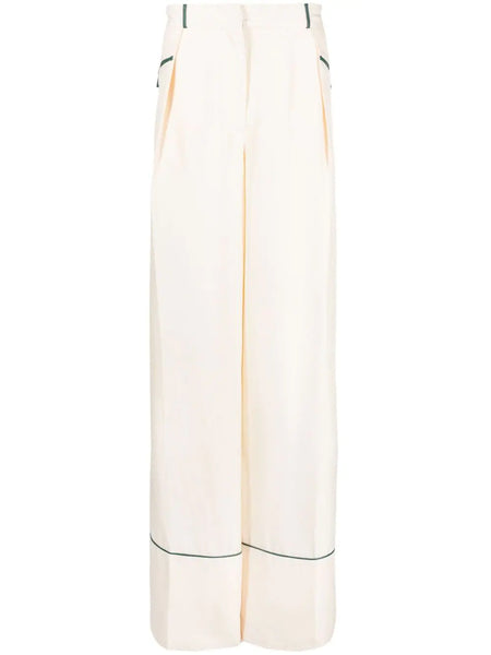 Contrast-Piping Silk Pyjama Trousers