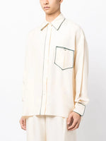 Contrast-Piping Silk Pyjama Shirt