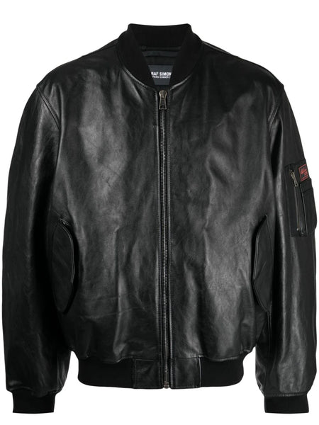 Logo-Patch Leather Bomber Jacket