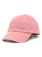 Logo Embroidered Distressed Denim Cap