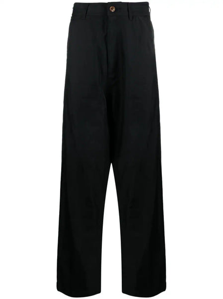 High-Waisted Twill Drop-Crotch Trousers