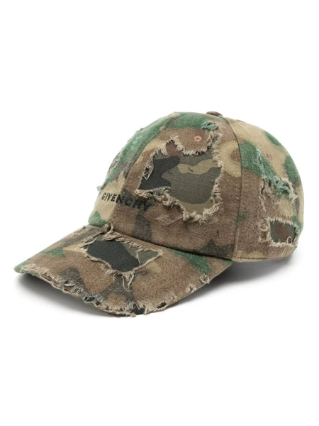 Logo-Embroidered Camouflage Distressed Cap