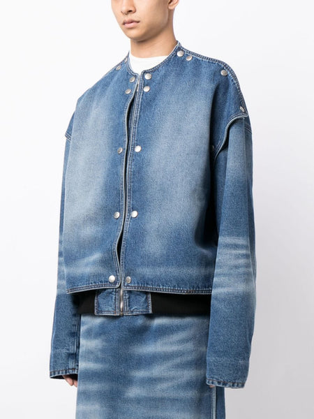 Snap-Panel Denim Bomber Jacket