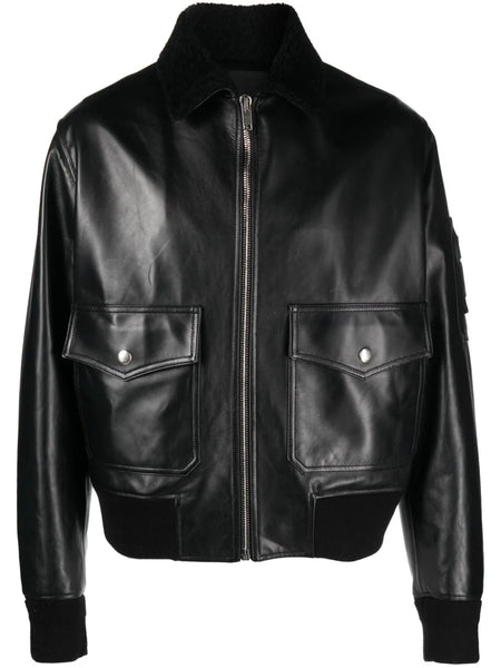 Shearling-Collar Leather Jacket
