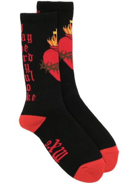 Heart-Motif Cotton-Blend Socks