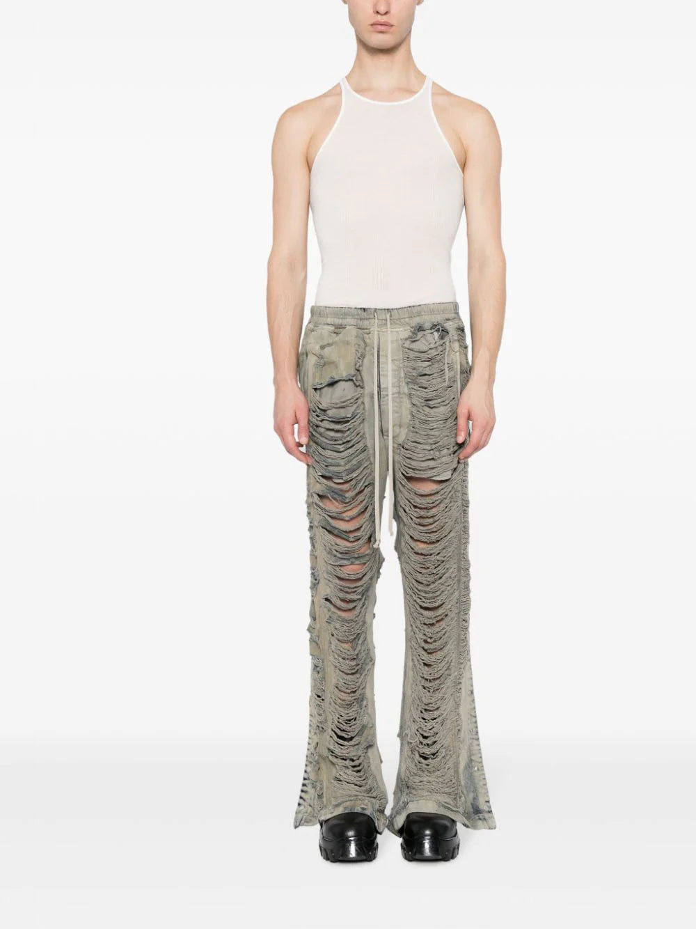 Distressed-Effect Wide-Leg Trousers