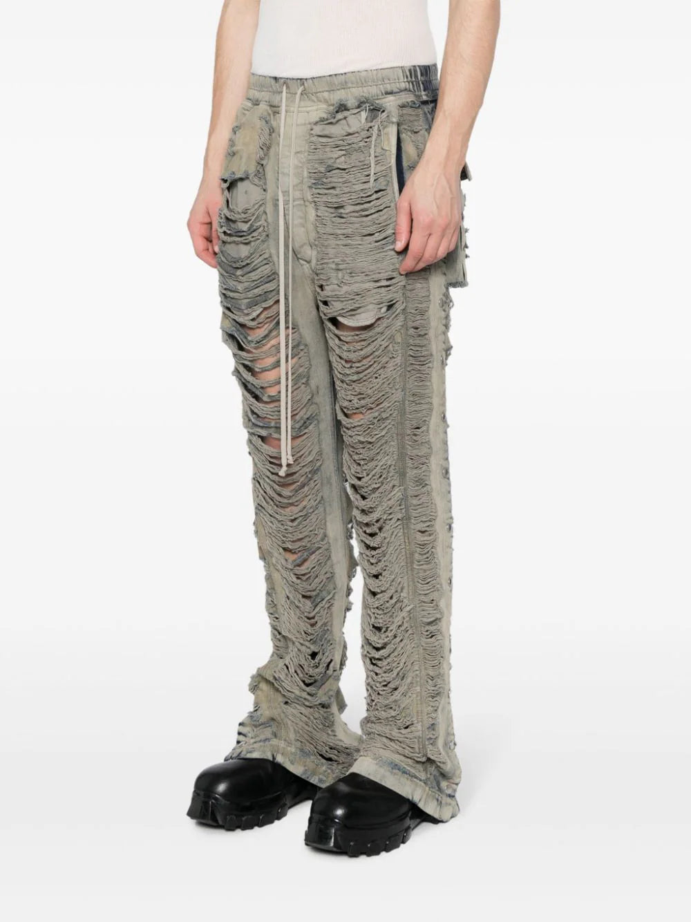 Distressed-Effect Wide-Leg Trousers