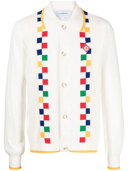 Check-Pattern Cotton Cardigan