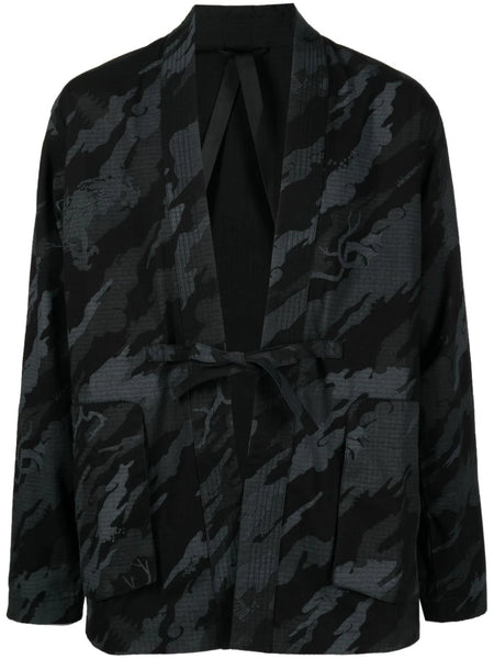 Camouflage-Print Reversible Kimono