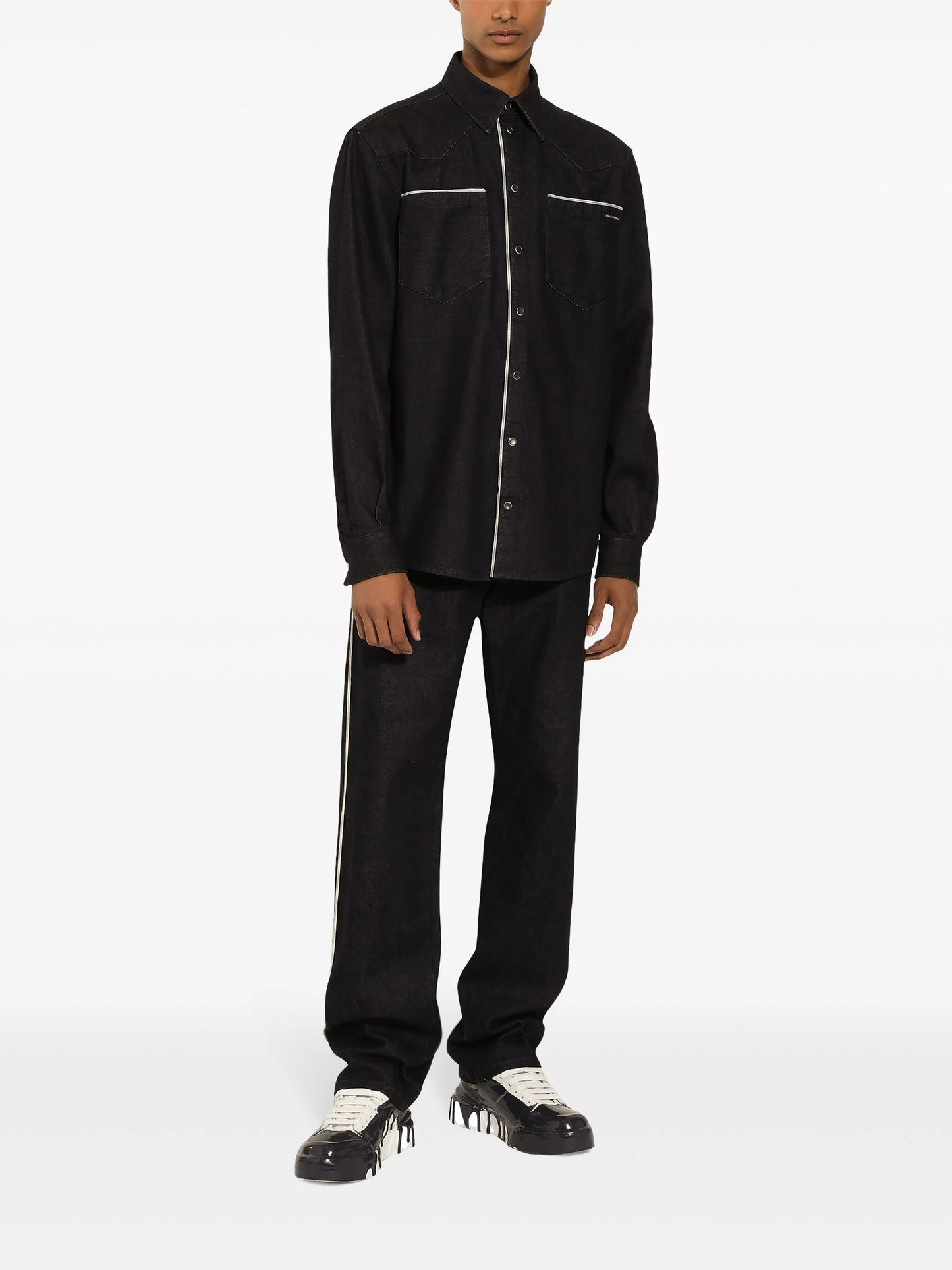 Constrastim-Trim Denim Shirt