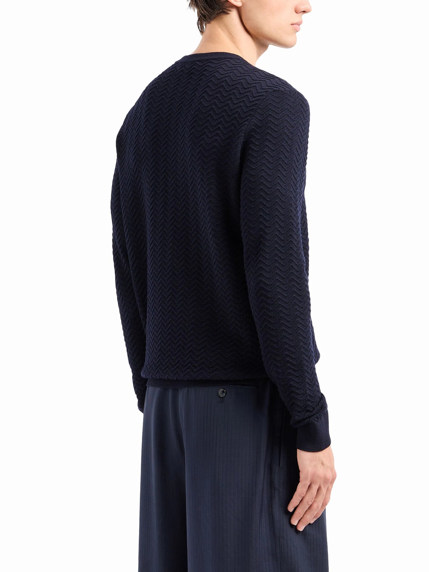 Crew-Neck Zigzag-Embroidery Jumper