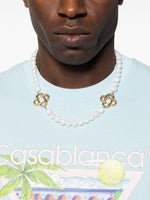 Logo-Plaque Pearl-Detailing Necklace