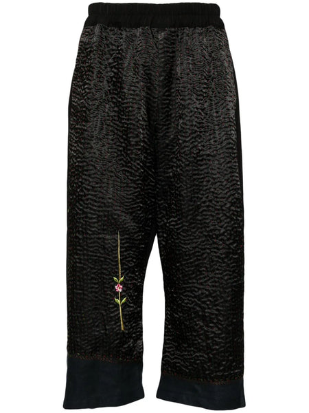 Floral-Embroidered Cropped Trousers