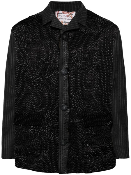 Embroidered Pinstriped Shirt Jacket