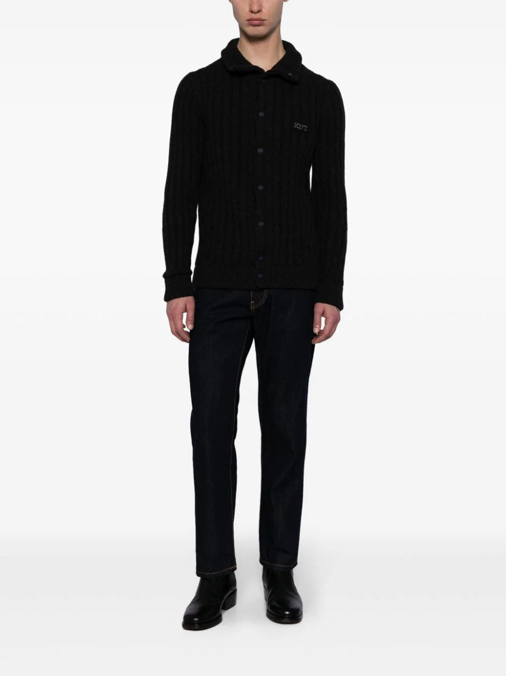 Logo-Embroidered Wool Cardigan