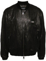Crinkled Leather Bomber Jacket
