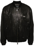 Crinkled Leather Bomber Jacket