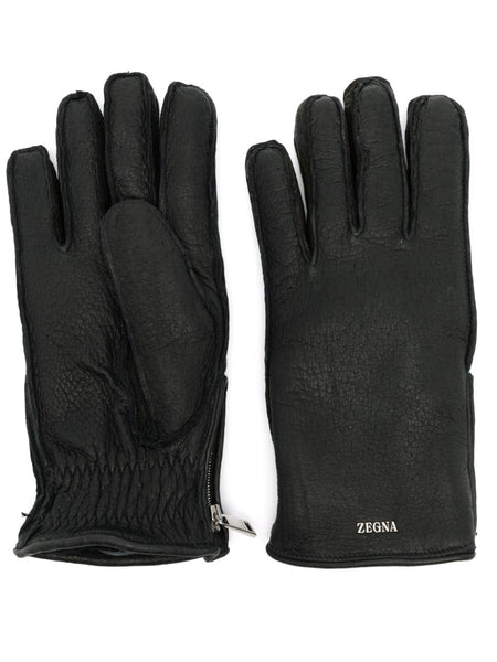 Logo-Lettering Leather Gloves