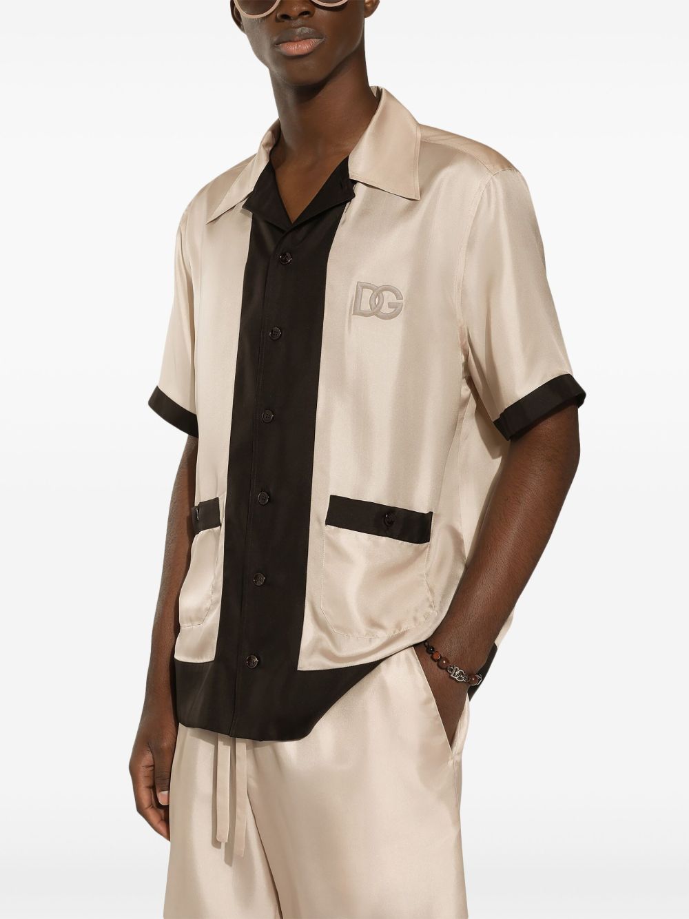 Dg Logo-Embroidered Silk Shirt