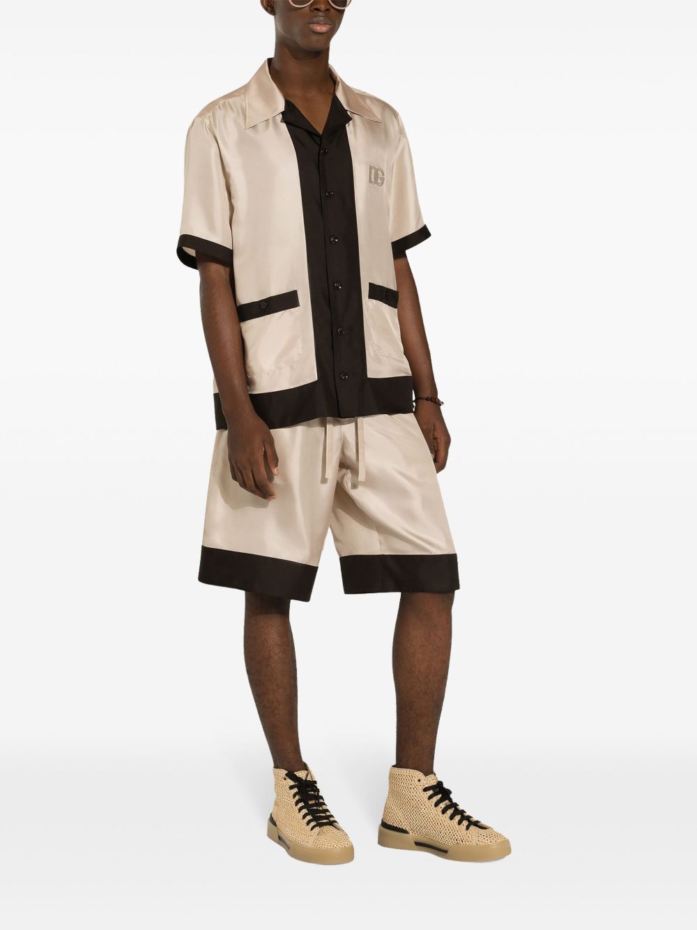 Dg Logo-Embroidered Silk Shirt