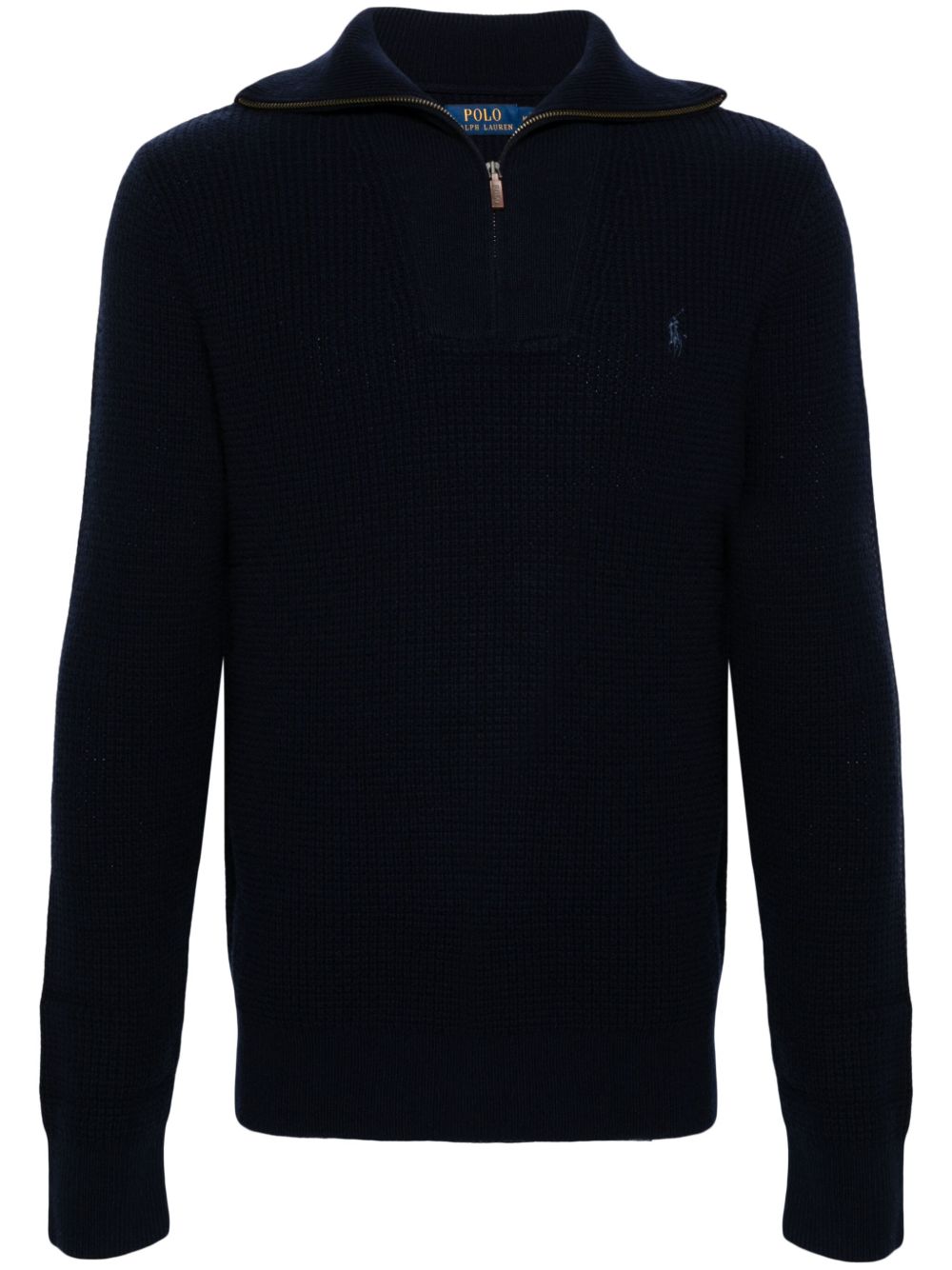 waffle knit zip-up jumper
