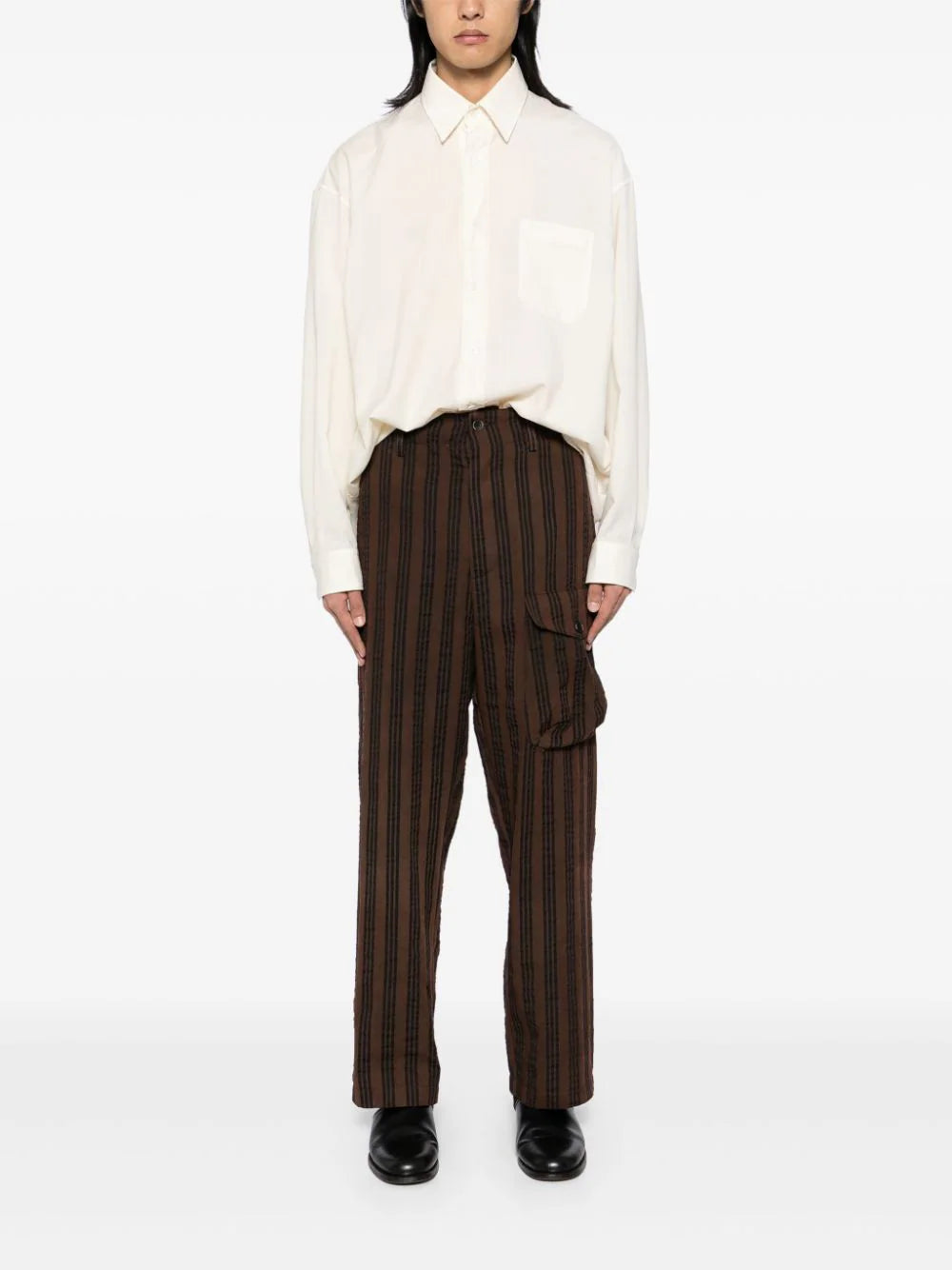 Vertical-Stripe Drop-Crotch Trousers