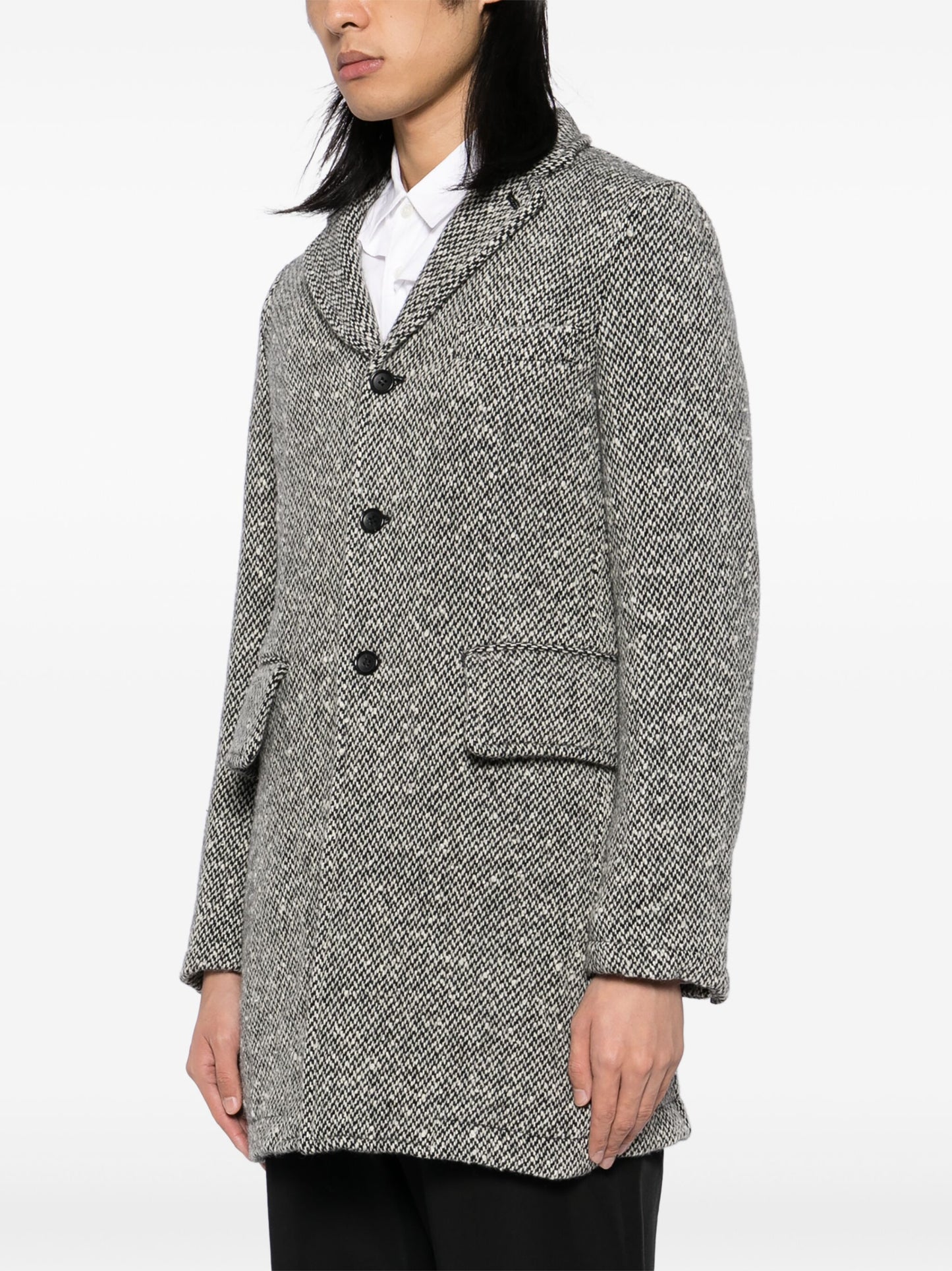 Herringbone Tweed Single-Breasted Coat