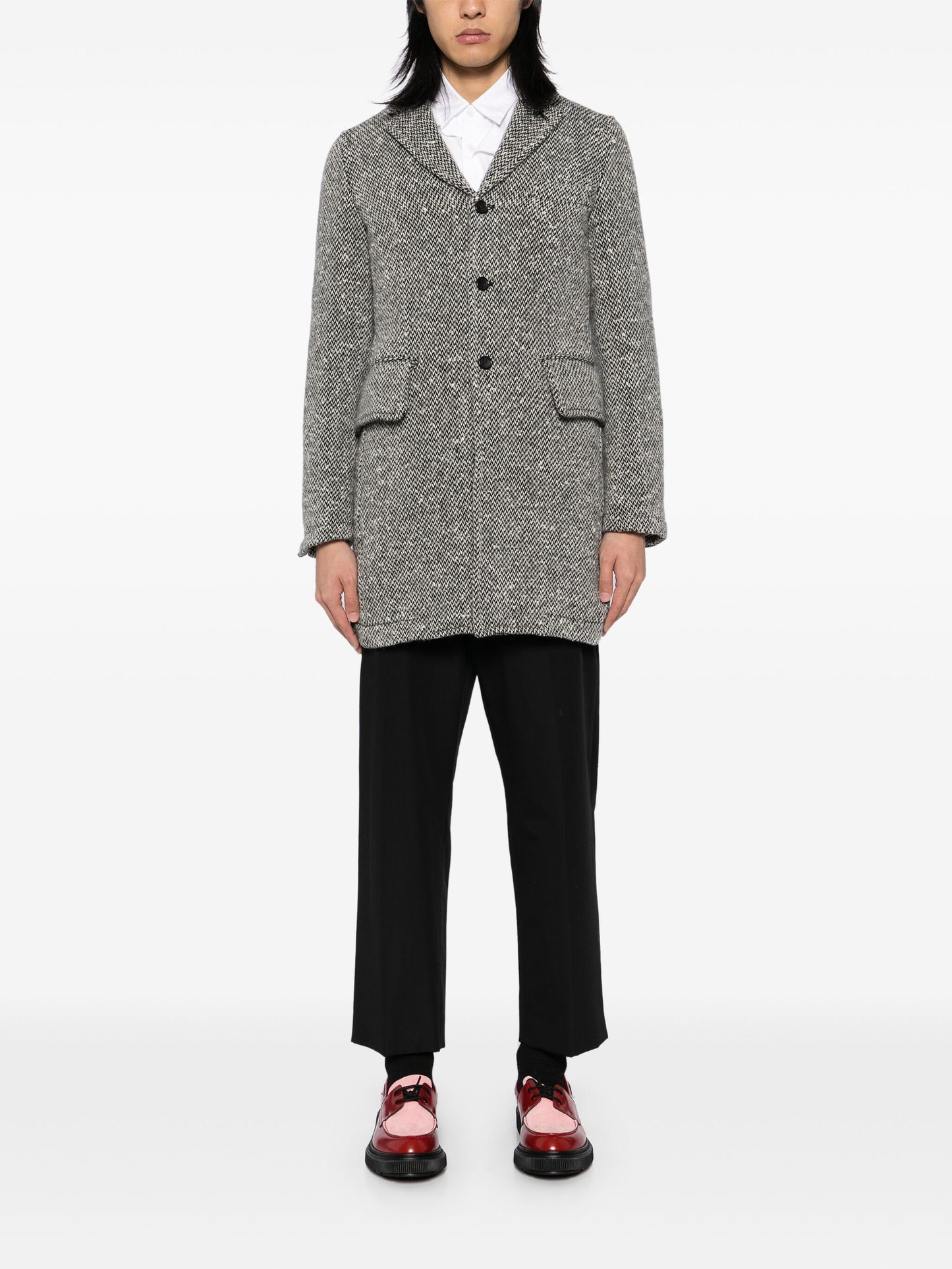 Herringbone Tweed Single-Breasted Coat
