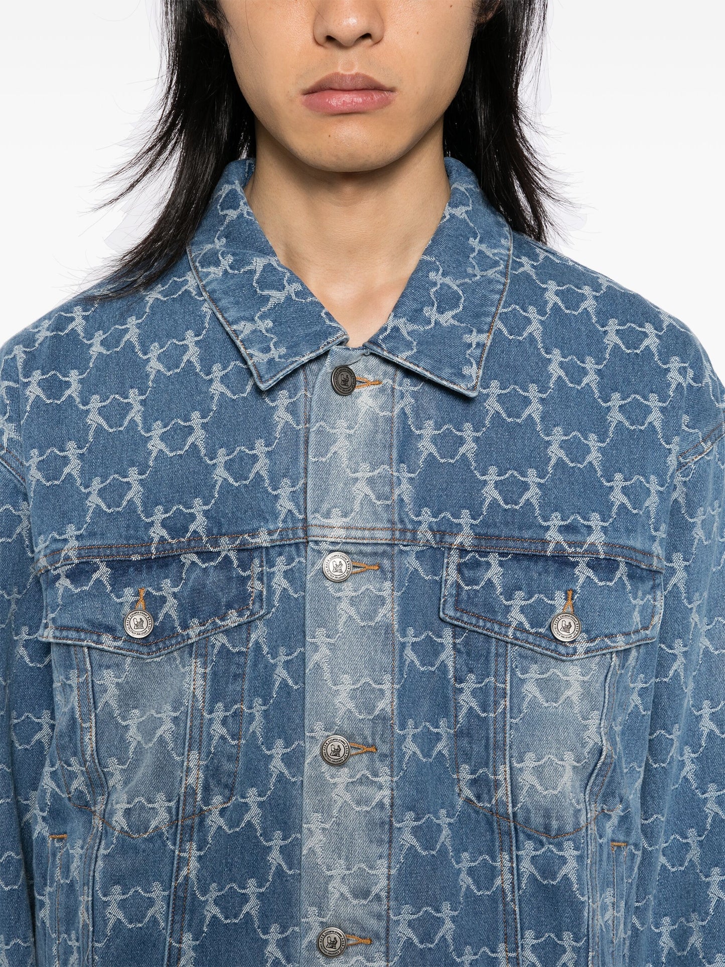 Jacquard-Pattern Denim Jacket