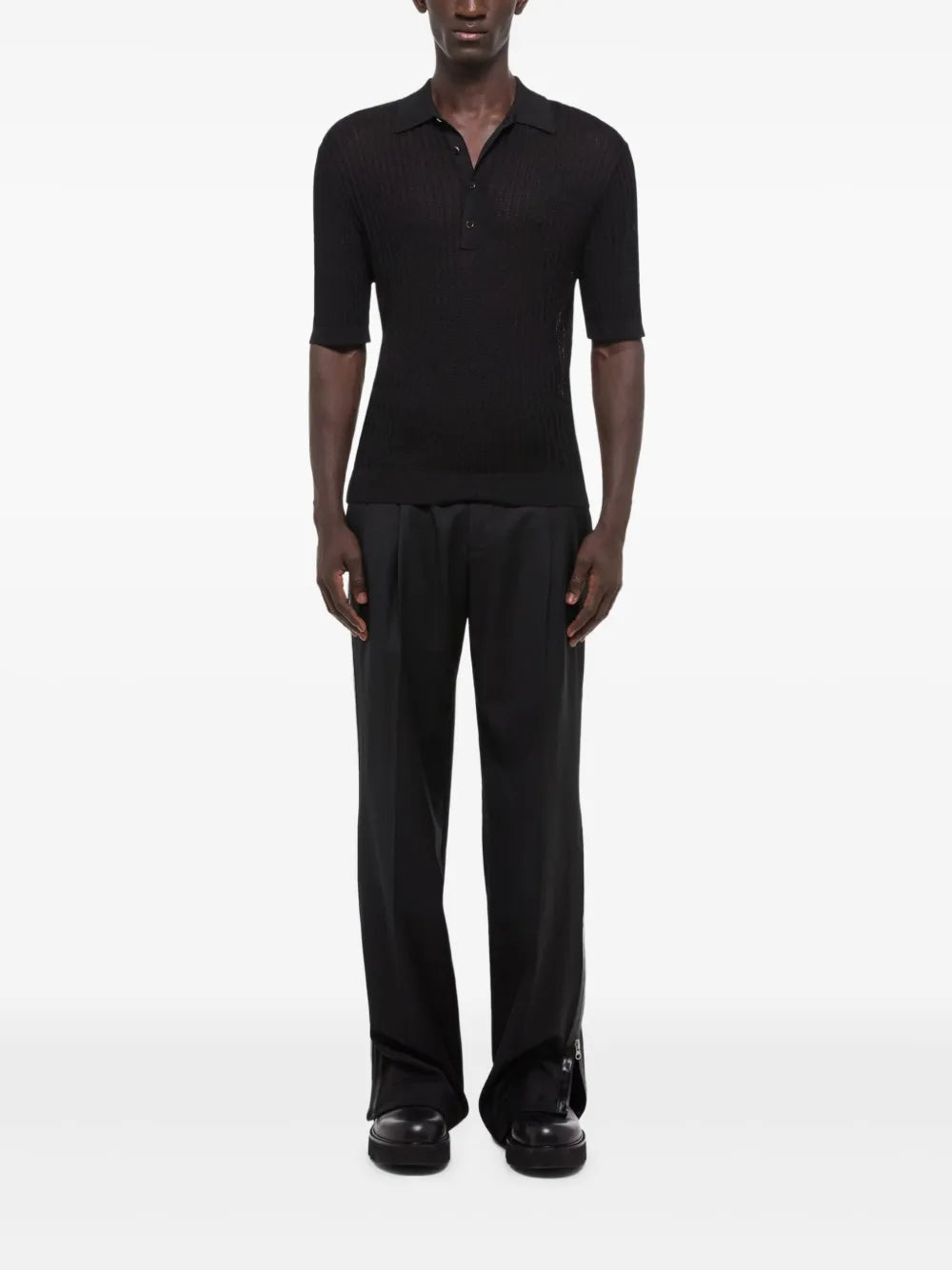 Ribbed-Knit Polo Shirt