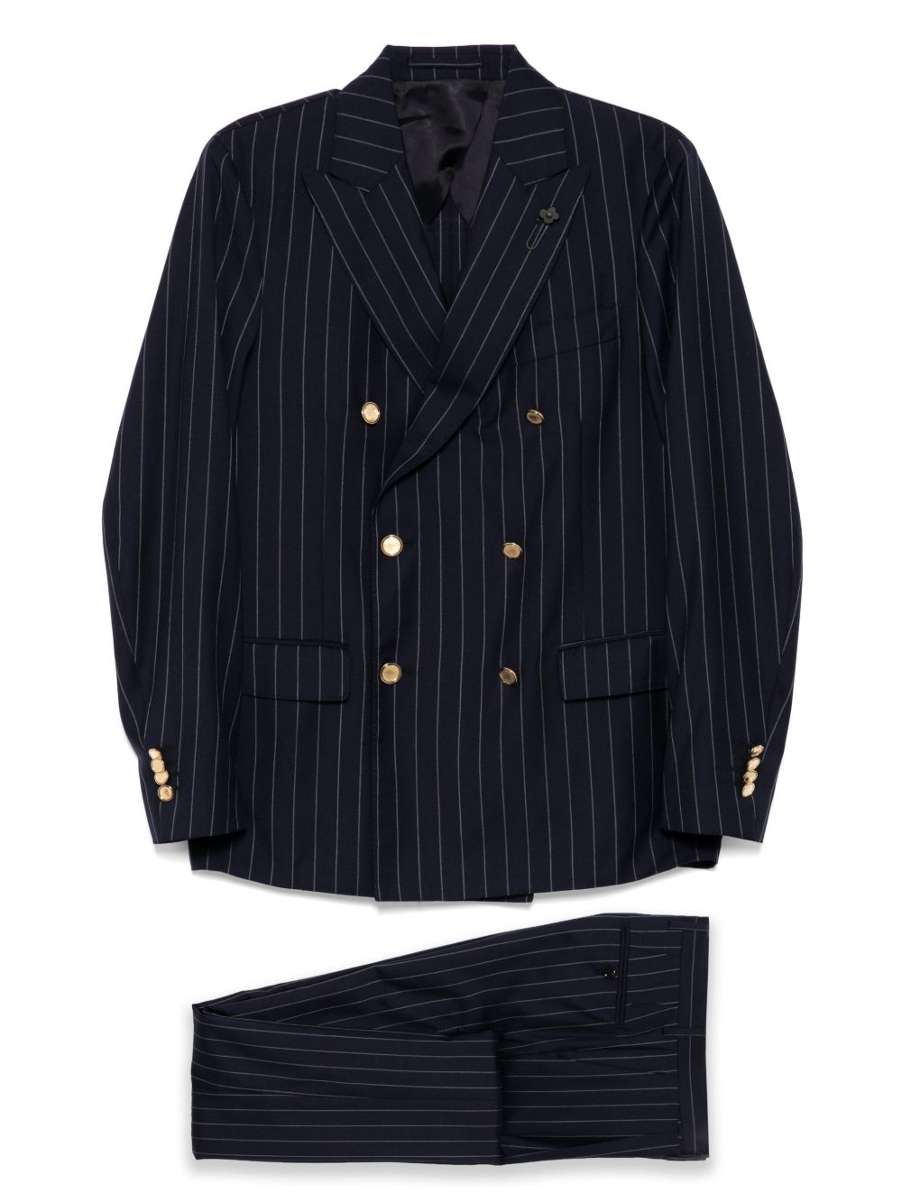 Brooch-Detail Double Breasted Suit