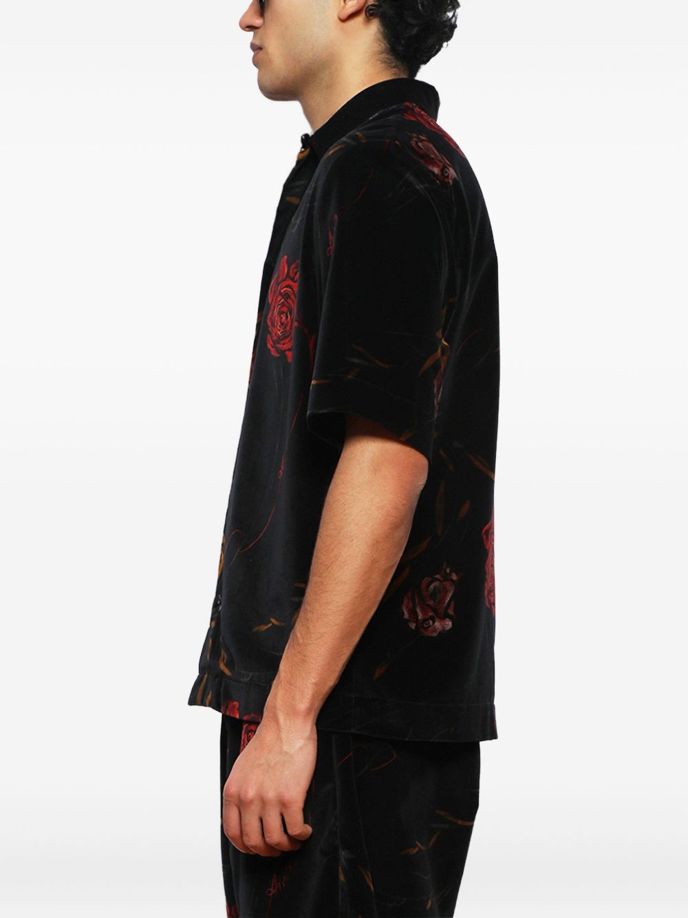 rose-print velvet shirt