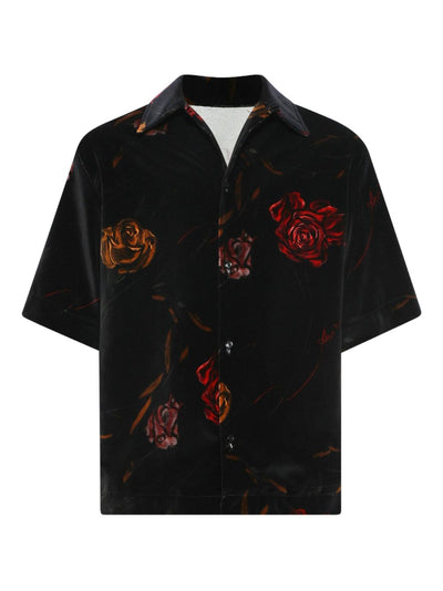 Rose-Print Velvet Shirt