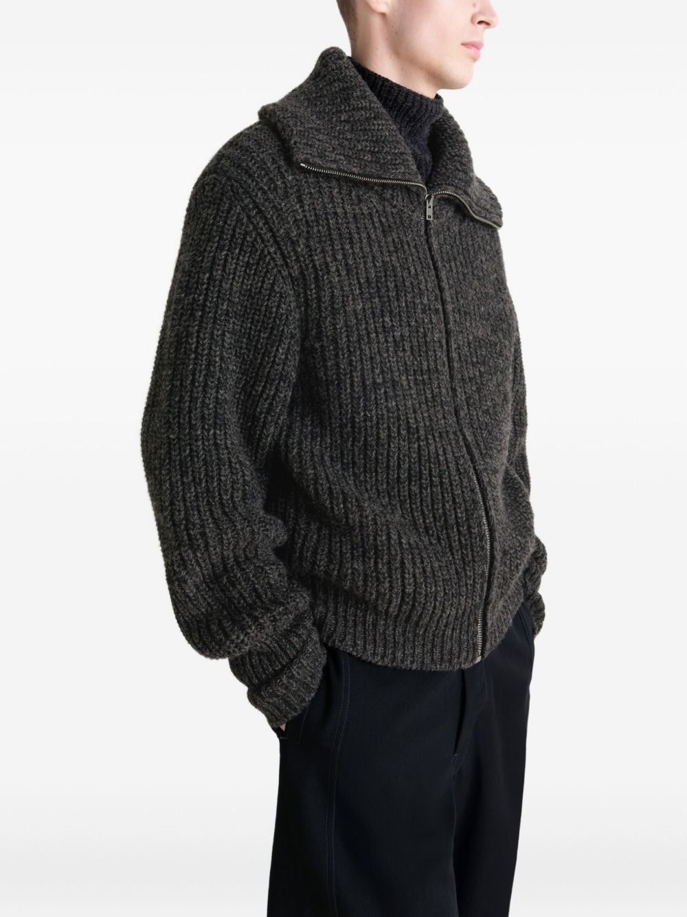 ribbed zip-up cardigan