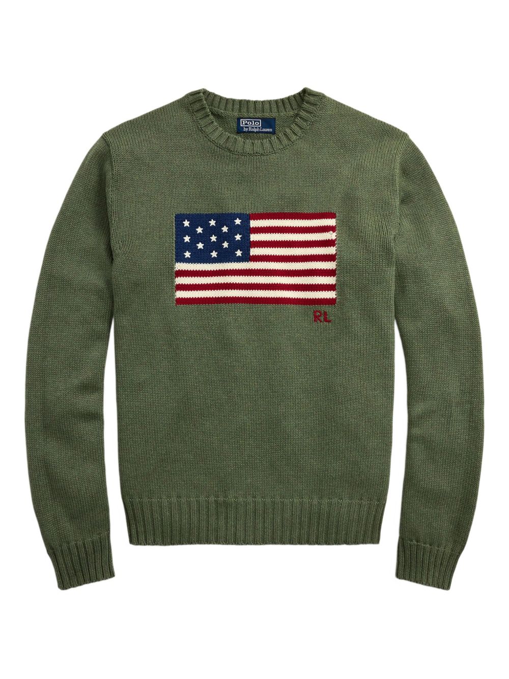 flag-embroidered crewneck sweater