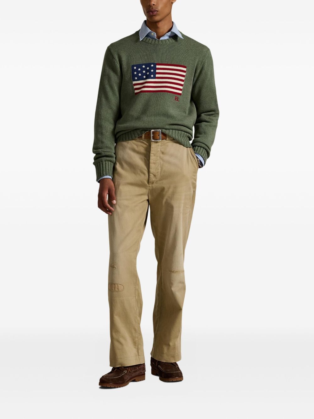 flag-embroidered crewneck sweater