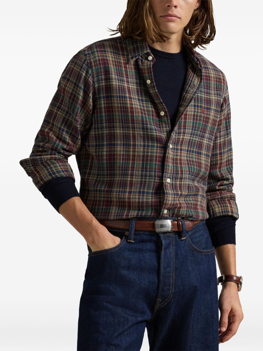 flannel plaid-pattern shirt