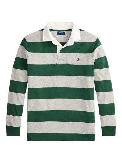 Striped-Pattern Long-Sleeve Polo Shirt