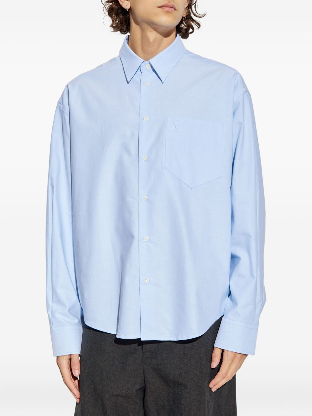 heart-embroidered long-sleeve shirt