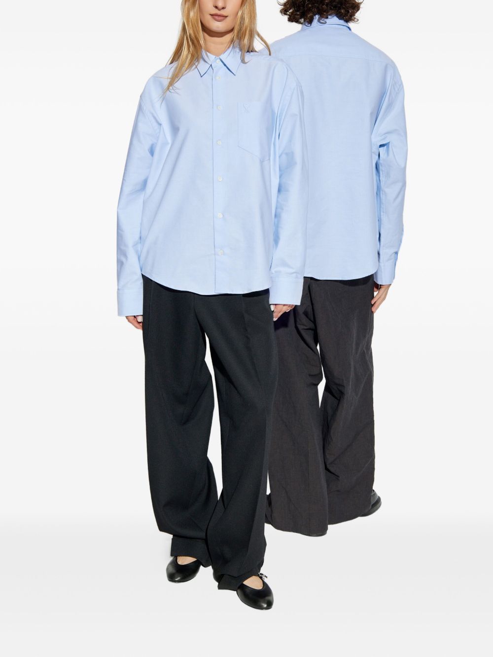 heart-embroidered long-sleeve shirt
