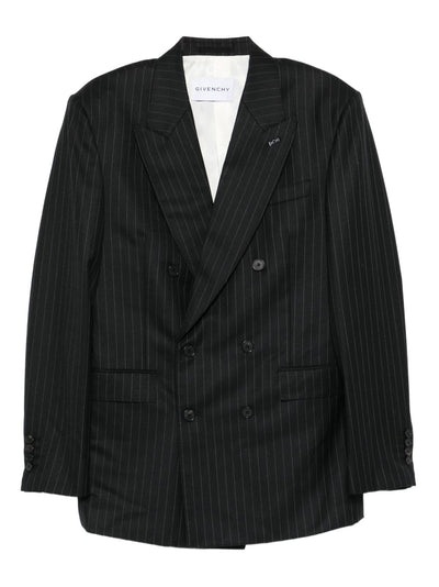 Stripe-Pattern Double-Breasted Blazer