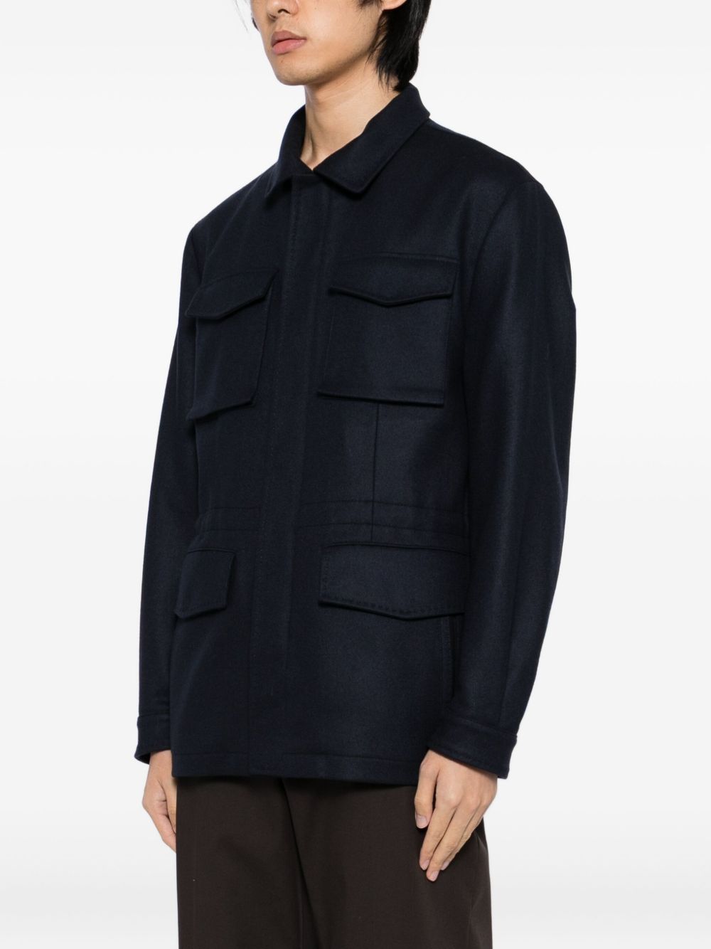 flap-pocket cashmere jacket