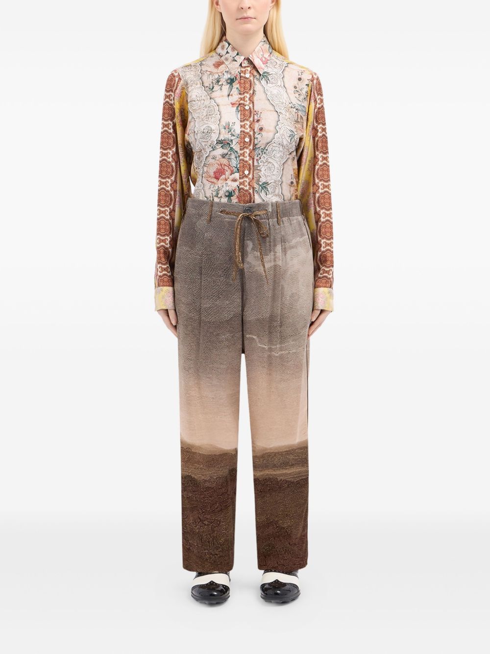 landscape-print drawstring-waist trousers