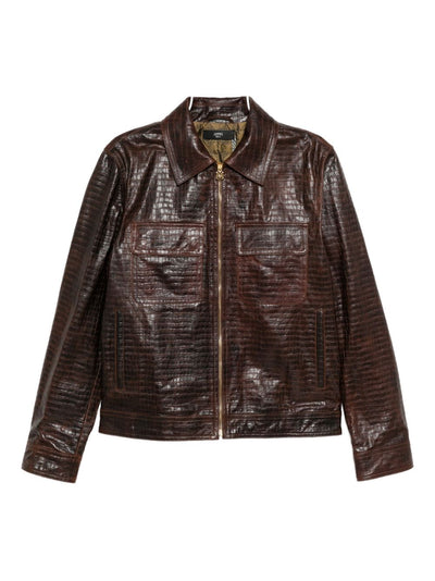 Crocodile-Effect Leather Jacket