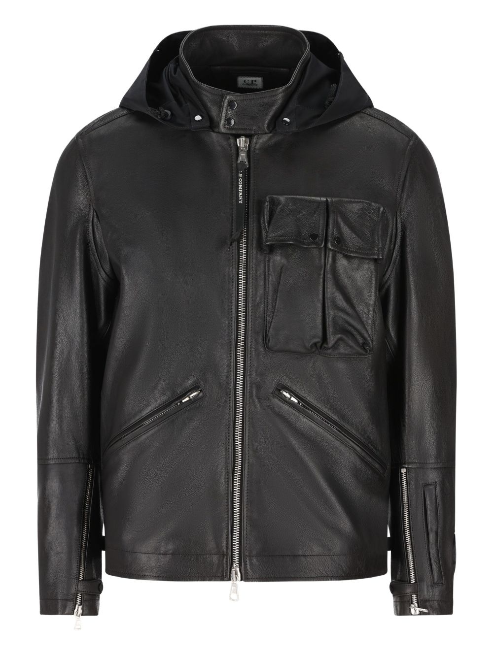 goggle-detail leather jacket