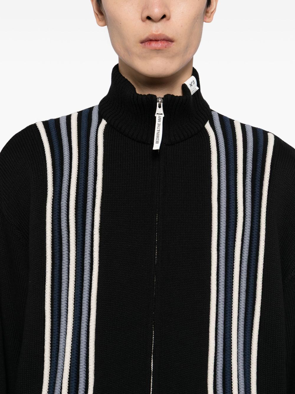 stripe-detail high-neck cardigan