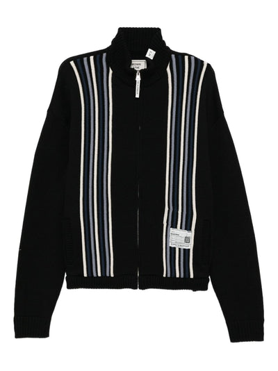 Stripe-Detail High-Neck Cardigan